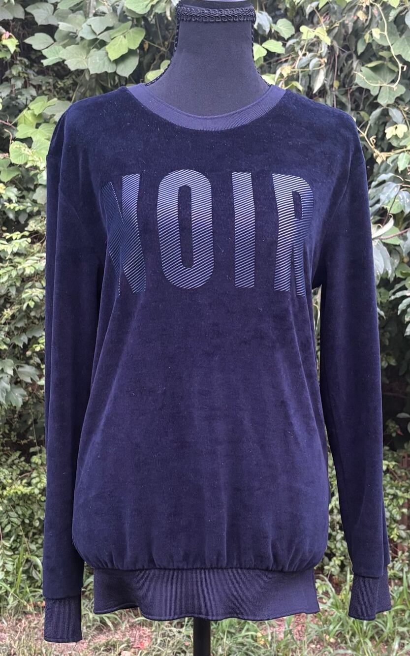 Zara Man Velour NOIR Sweatshirt Navy Blue Crewneck Pullover Size S